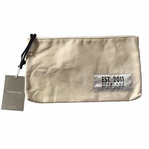 NWT Everlane Organic Canvas Pouch Cosmetic Makeup Zip Bag Cream Logo 13W x 7H